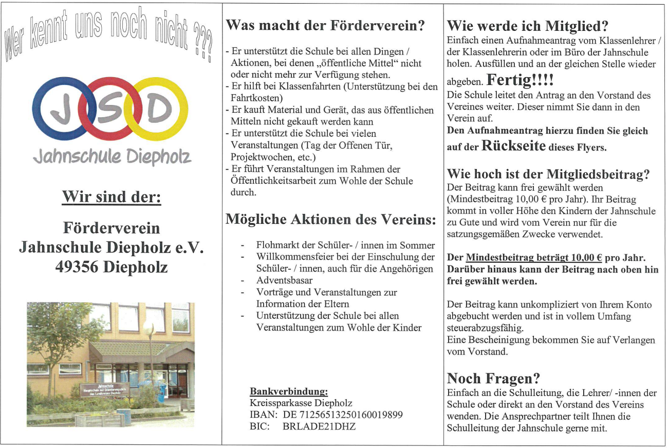 Infoflyer des Fördervereins der Jahnschule Diepholz